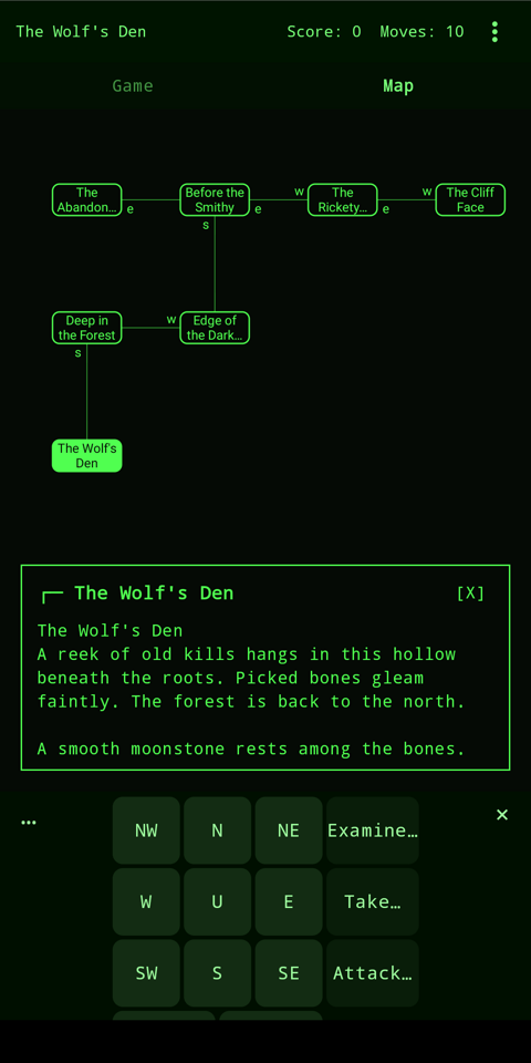 An auto-generated map view of nearby rooms with a directional keypad overlay.